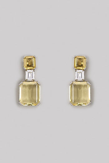 White Finish Yellow Crystal & Zircon Dangler Earrings
