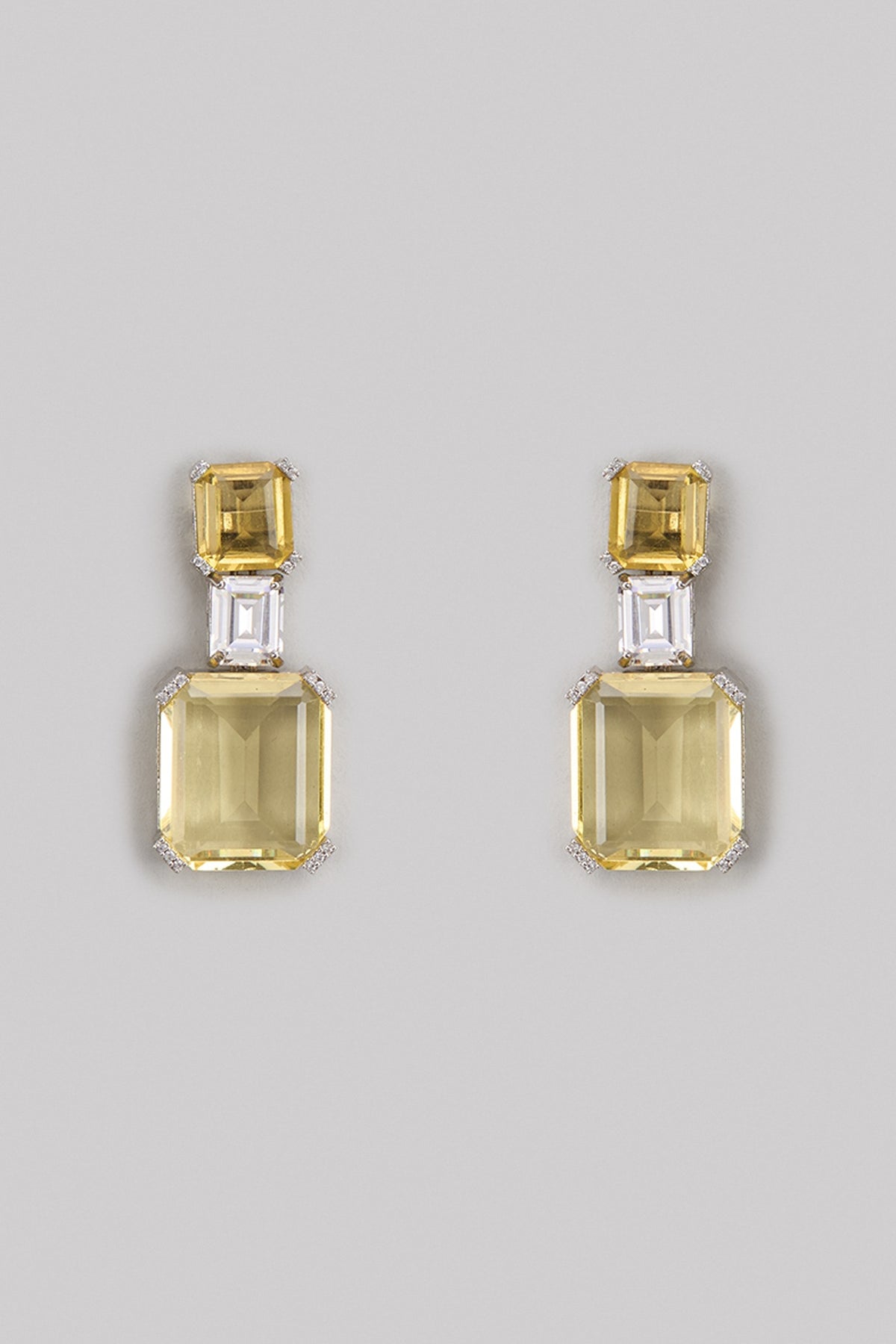 White Finish Yellow Crystal & Zircon Dangler Earrings