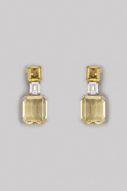 White Finish Yellow Crystal & Zircon Dangler Earrings