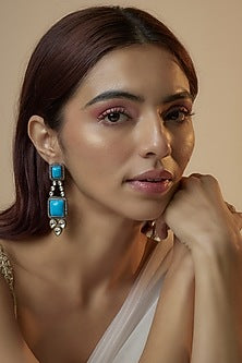 Black Rhodium Finish Zircon & Blue Stone Dangler Earrings