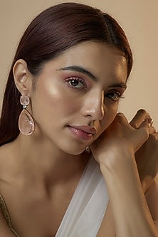 White Finish Zircon & Orange Tear Drop Doublet Dangler Earrings