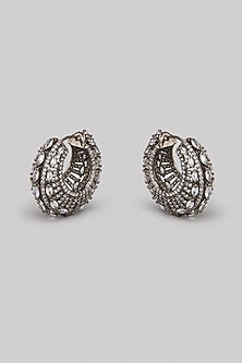 Black Rhodium Finish Zircon Hoop Earrings