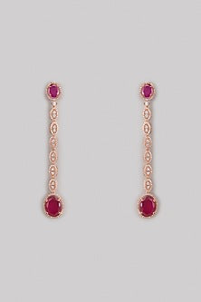 Rose Gold Finish Zircon & Pink Stone Long Earrings