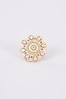 Gold Finish Kundan Polki Meenakari Ring