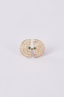 Gold Finish Kundan Polki Adjustable Ring