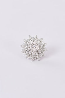 White Finish Zircon Floral Ring