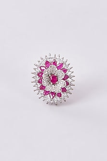 White Finish Zircon & Pink Stone Ring