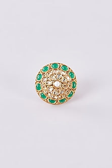 Gold Finish Kundan Polki Ring