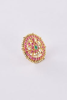 Gold Finish Kundan Polki Ring