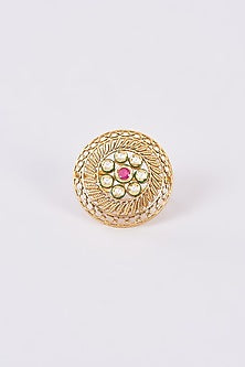 Gold Finish Kundan Polki Ring