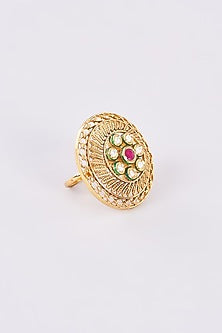 Gold Finish Kundan Polki Ring