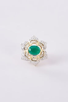 Two-Tone Finish Zircon & Green Stone Ring