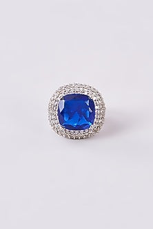 White Finish Zircon & Synthetic Stone Ring