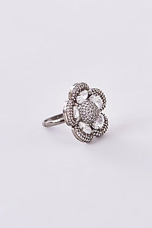 Black Rhodium Finish Zircon Floral Ring