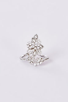 Black Rhodium Finish Zircon Floral Ring