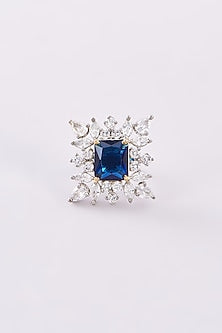 White Finish Zircon & Blue Synthetic Stone Ring
