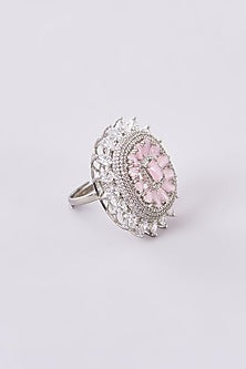 White Finish Zircon & Pink Stone Ring