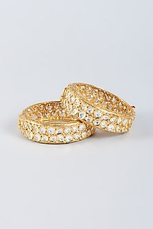 Gold Finish Kundan Polki Bangle (Set Of 2)