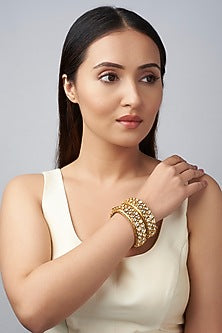 Gold Finish Kundan Polki Bangle (Set Of 2)