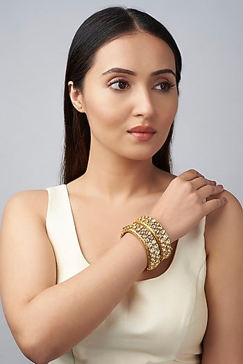 Gold Finish Kundan Polki Bangle (Set Of 2)