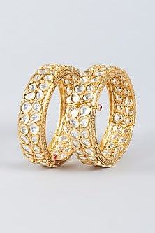 Gold Finish Kundan Polki Bangle (Set Of 2)