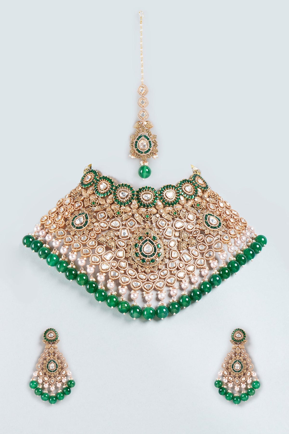 Gold Finish Zircons Diamonds Necklace Set