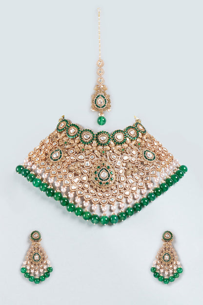 Gold Finish Zircons Diamonds Necklace Set