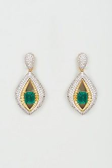 Two Tone Finish Zircon & Emerald Dangler Earrings