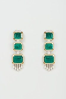 Gold Finish Emerald & Zircon Dangler Earrings