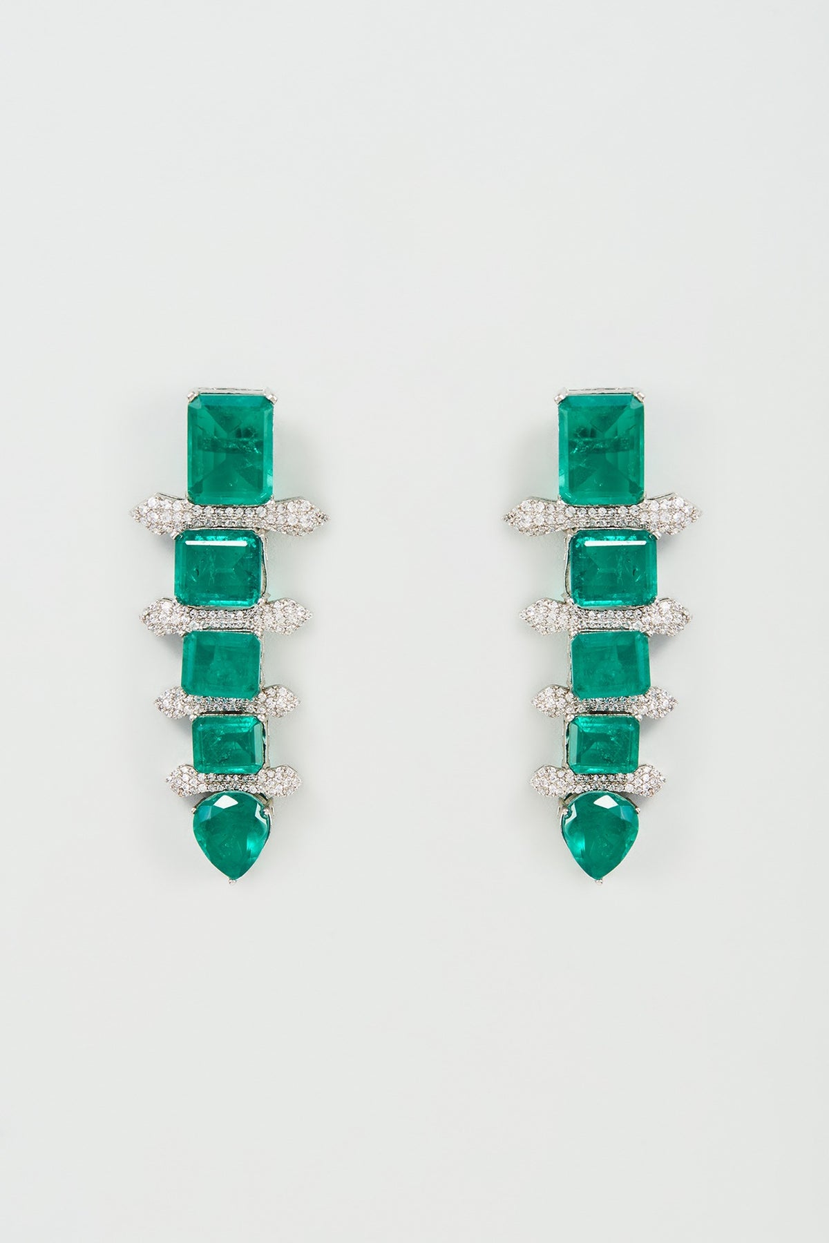 White Finish Emerald & Zircon Dangler Earrings