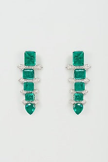 White Finish Emerald & Zircon Dangler Earrings