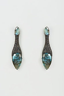 Black Rhodium Finish Zircon & Labradorite Dangler Earrings