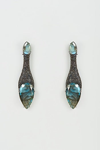 Black Rhodium Finish Zircon & Labradorite Dangler Earrings
