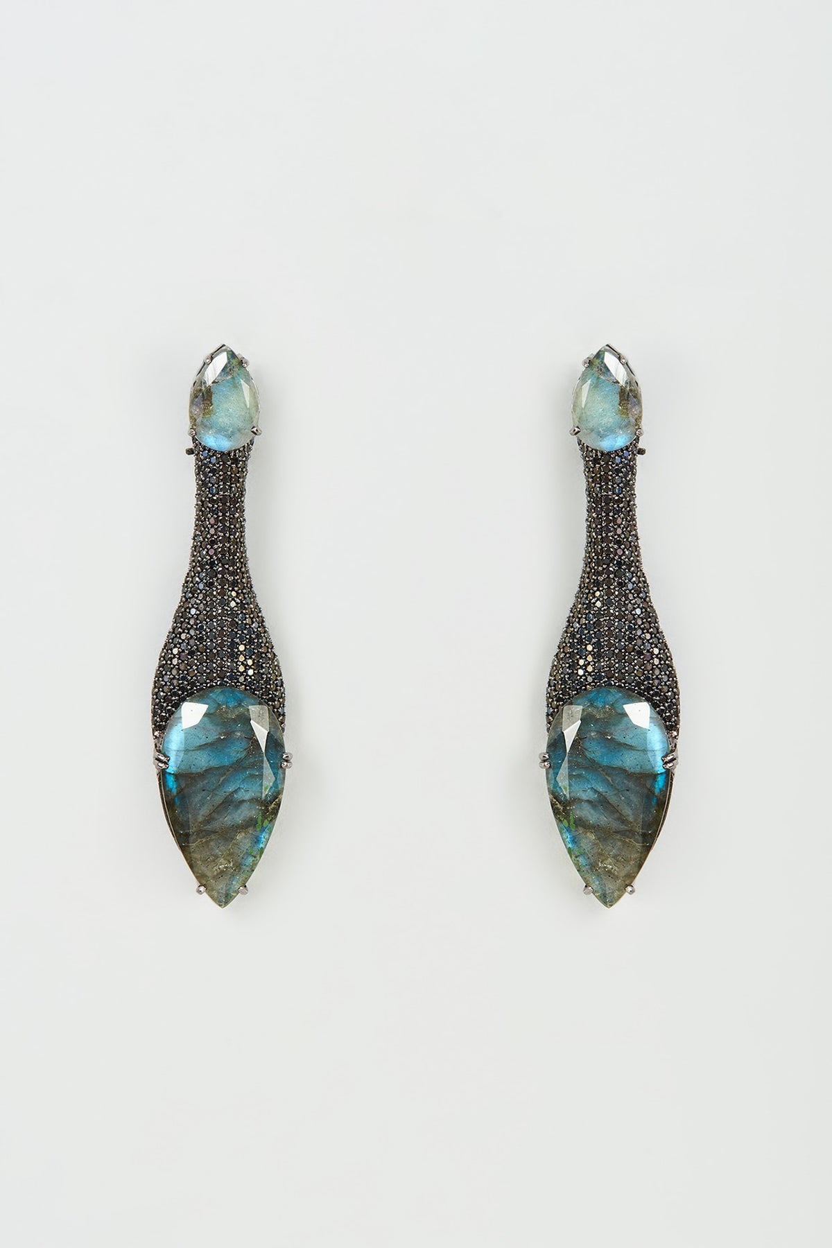 Black Rhodium Finish Zircon & Labradorite Dangler Earrings