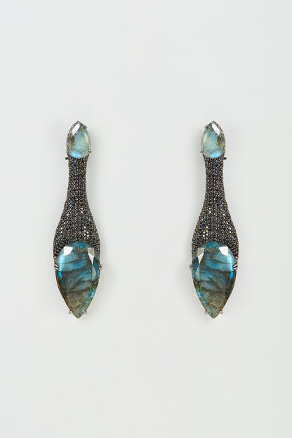 Black Rhodium Finish Zircon & Labradorite Dangler Earrings