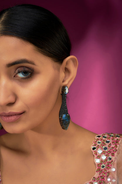 Black Rhodium Finish Zircon & Labradorite Dangler Earrings