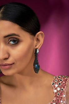 Black Rhodium Finish Zircon & Labradorite Dangler Earrings