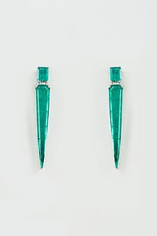 White Finish Emerald Synthetic Stone Stud Earrings