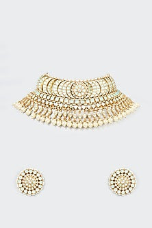 Gold Finish Pachi Kundan & Turquoise Stone Choker & Long Necklace Set