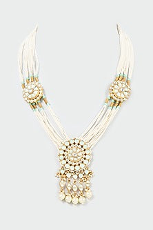 Gold Finish Pachi Kundan & Turquoise Stone Choker & Long Necklace Set