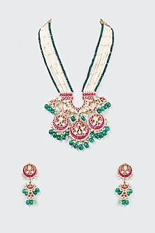 Gold Finish Kundan & Pearl Long Necklace Set