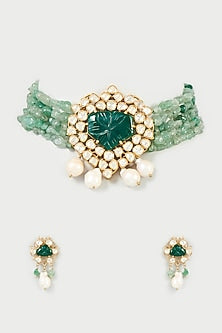 Gold Finish Kundan & Beaded Choker Necklace Set