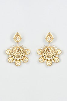 Gold Finish Kundan Polki Dangler Earrings