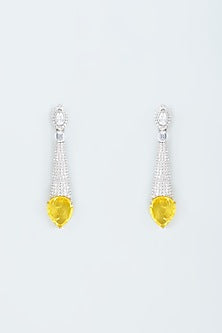 White Finish Zircon & Yellow Stone Dangler Earrings