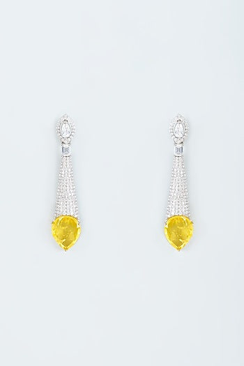 White Finish Zircon & Yellow Stone Dangler Earrings
