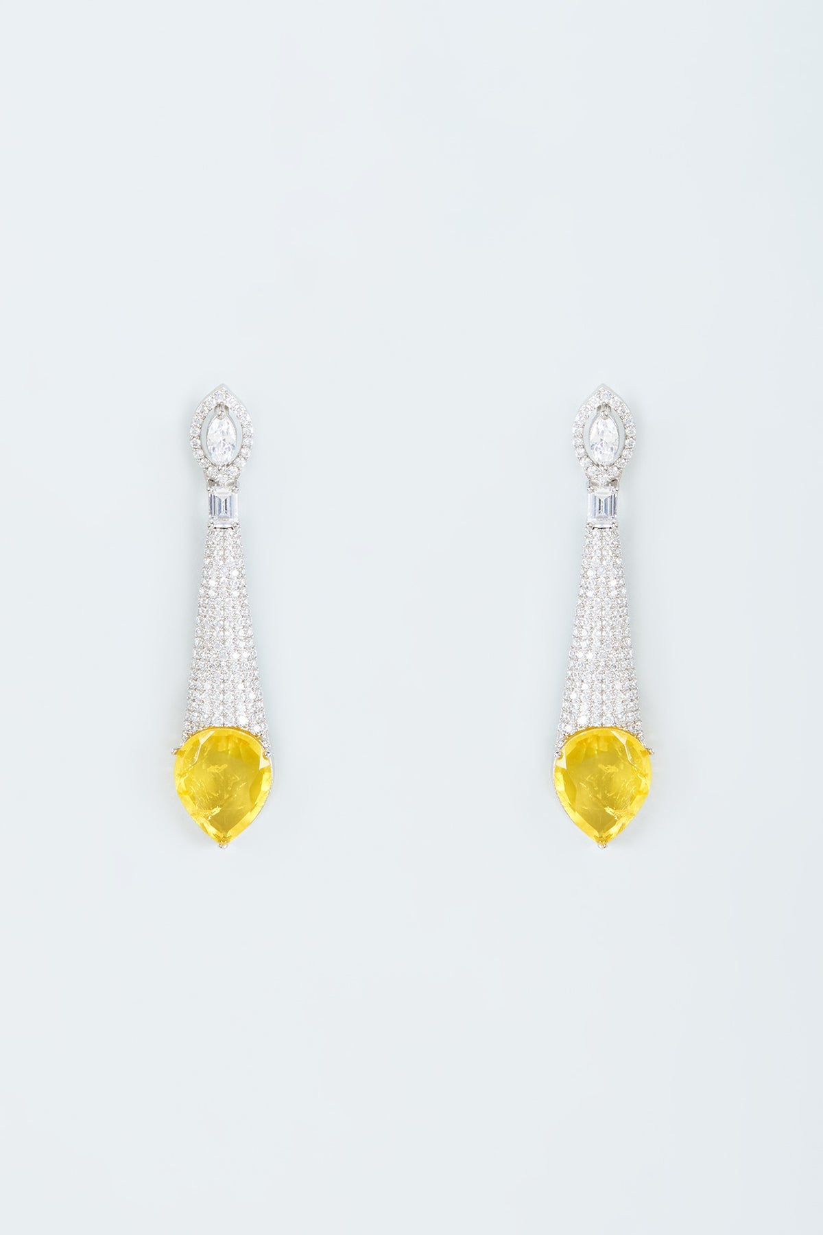 White Finish Zircon & Yellow Stone Dangler Earrings