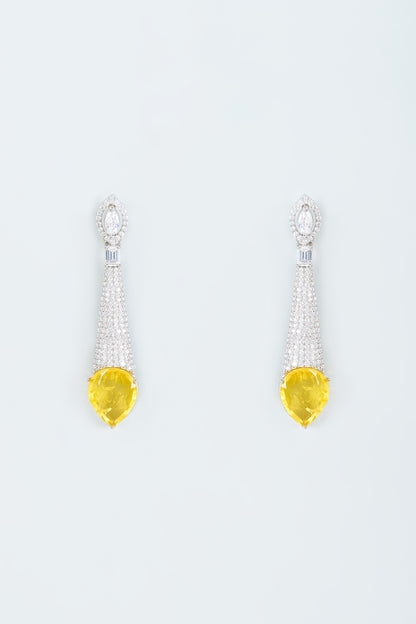 White Finish Zircon & Yellow Stone Dangler Earrings
