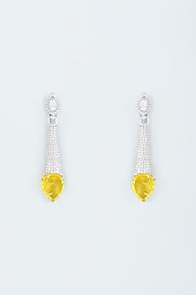 White Finish Zircon & Yellow Stone Dangler Earrings