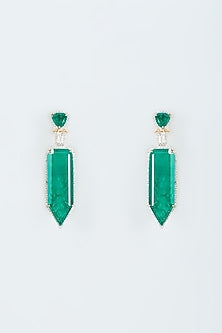 White Finish Zircon & Green Doublet Stone Dangler Earrings