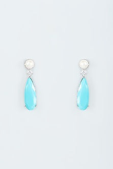 White Finish Zircon & Turquoise Stone Dangler Earrings